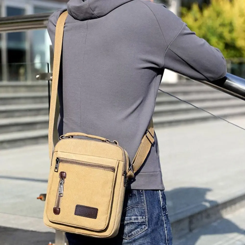 Creative Canvas Men Shoulder Bags Tote Wear-resistant Travel Crossbody Bag Large Capacity Multi Pockets Tool Satchel Bag 4