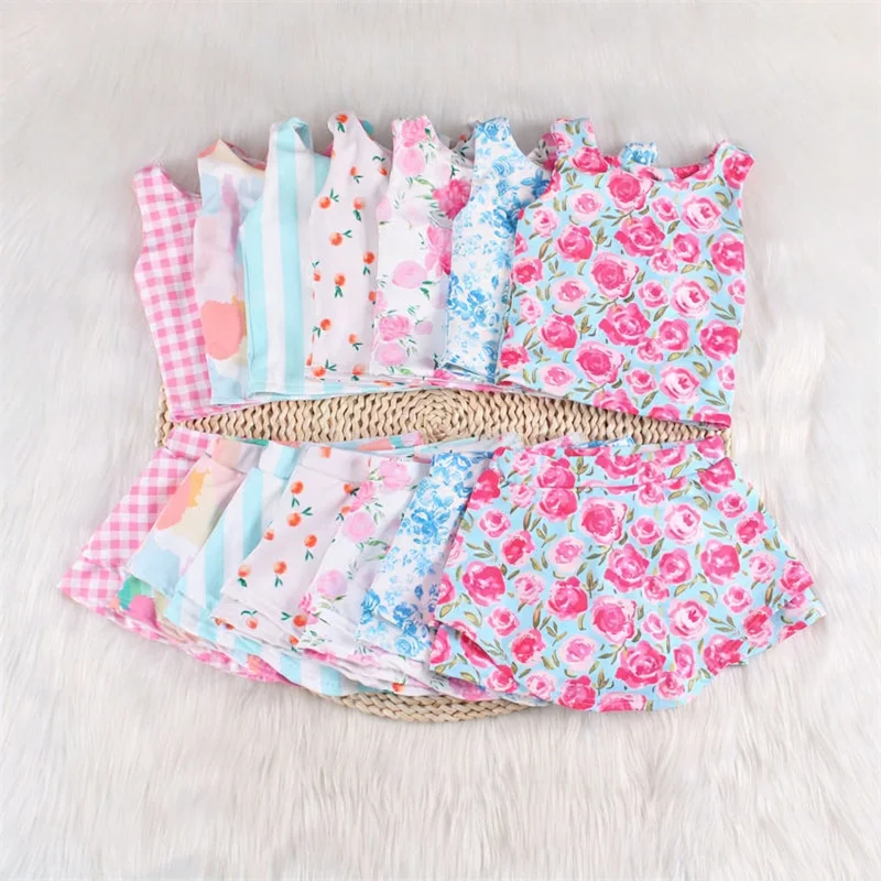 

Girls' Summer Sweet Two-Piece Sports Casual Printed Sleeveless Vest Children's Clothing Set