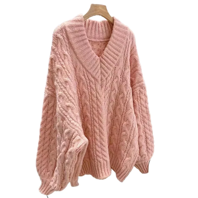 

Женские элегантные свитера в милом консервативном стиле, свободные вязаные джемперы с ленивым ветром и длинными рукавами, женские мягкие топы Kawaii с v-образным вырезом