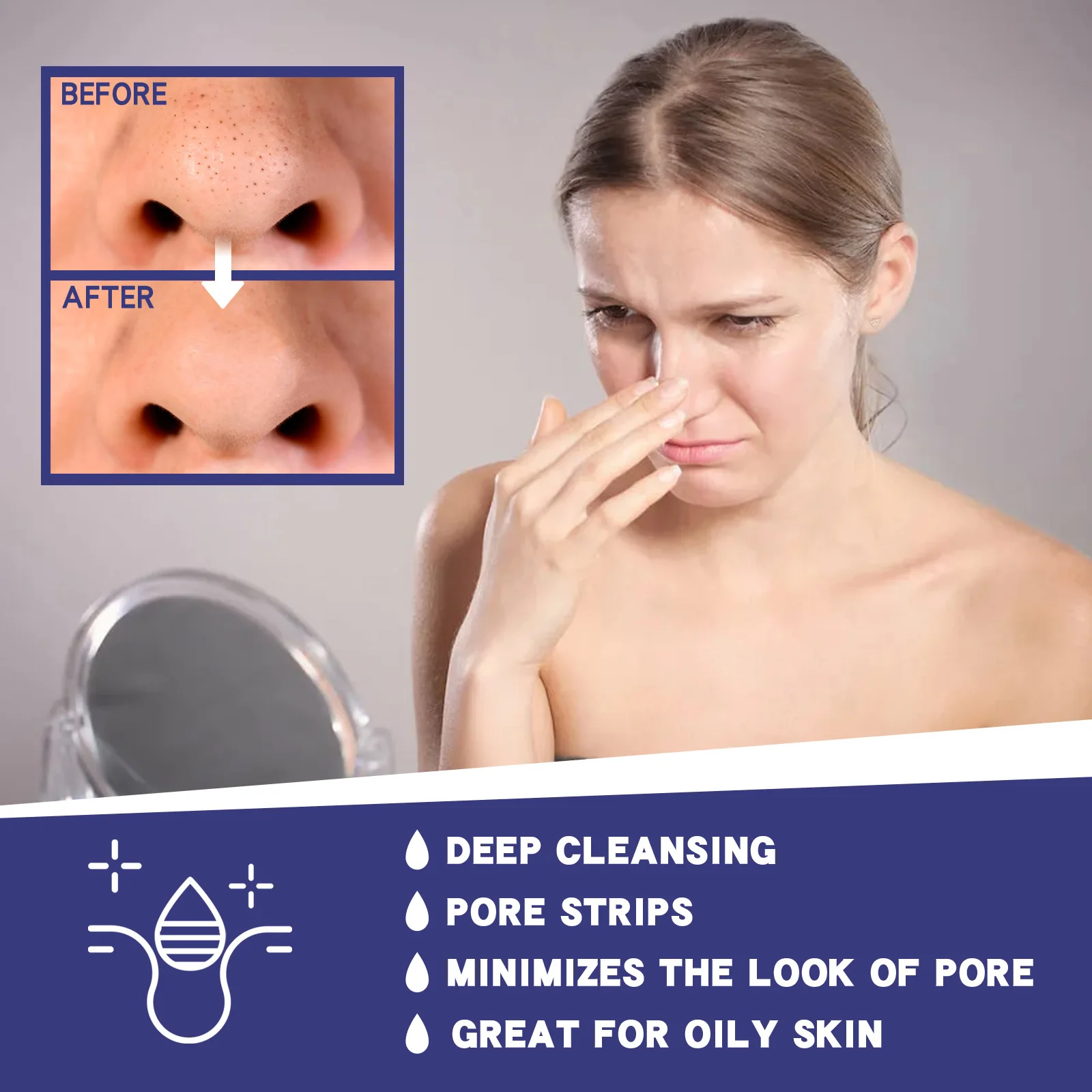 Remendo de limpeza facial profundo, limpeza do poro, fechamento do cravo, aperto do poro, 6 pcs/box