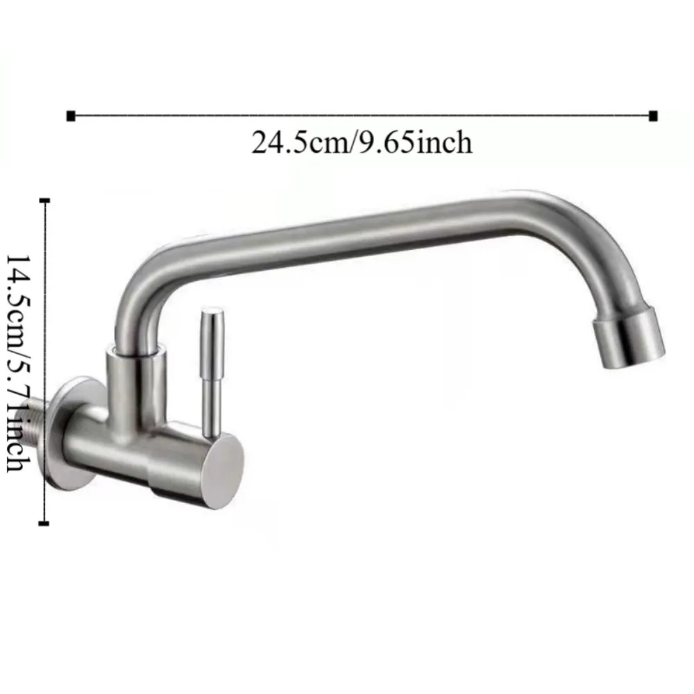 Wall Mounted Rotatable Kitchen Faucet Stainless Steel Splash-proof Sink Water Tap Curved Design Horizontal