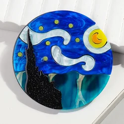 Cute Big Acrylic Van Gogh Famous Painting Brooch for Women Personality Resin Lovely Round Brooches Pins Clothes Jewelry Gifts