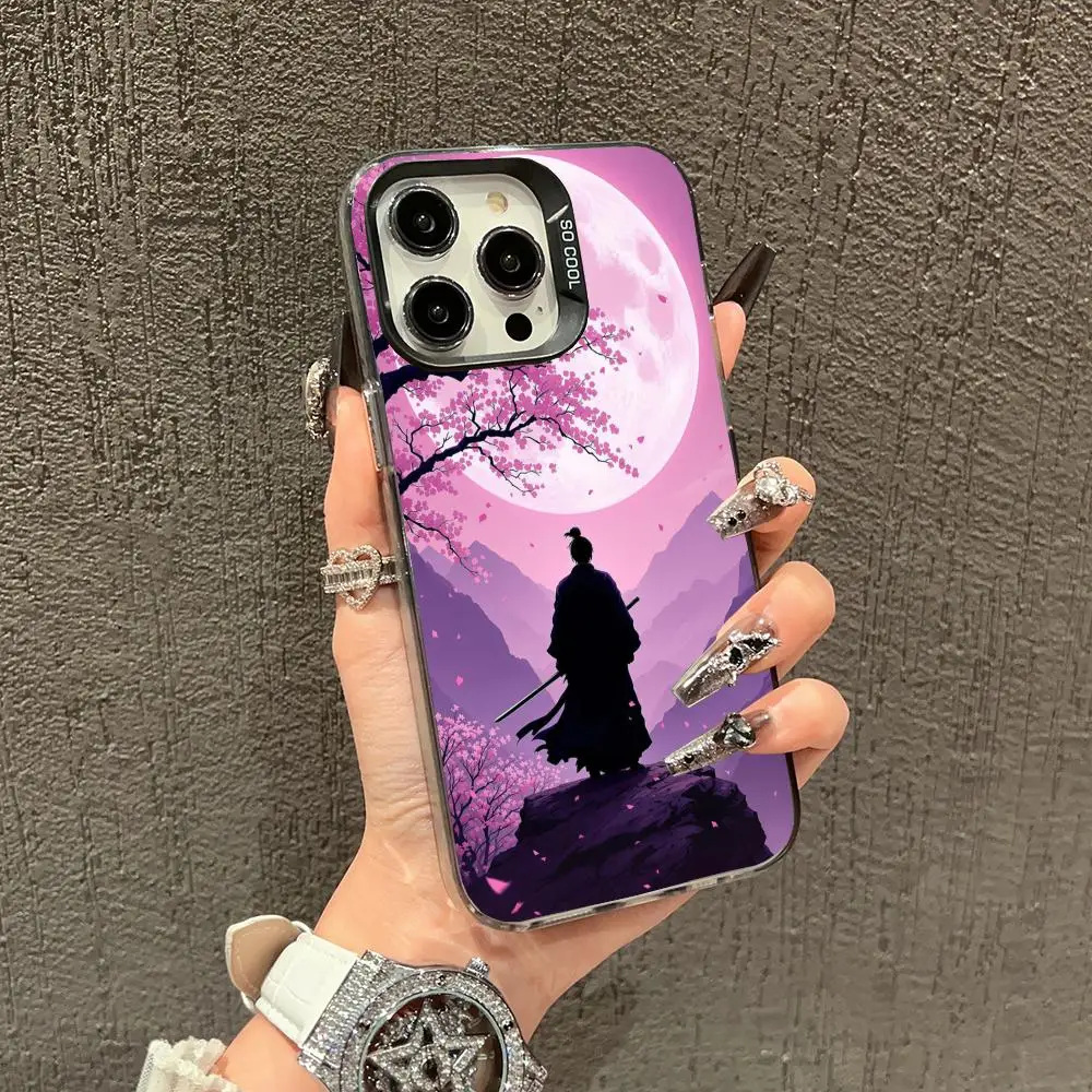 

Cherry blossom samurai Scenery case for iPhone 16 15 14 13 12 11 Pro/ Max/Plus shock-proof rear cover anti-fingerprint