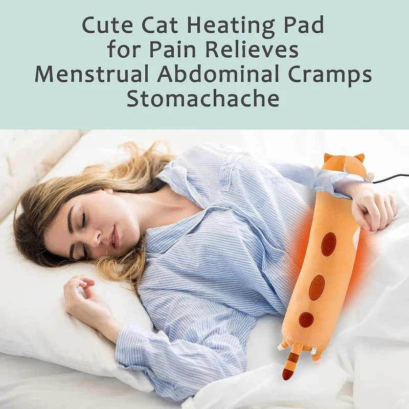 Heating Pad for Menstrual Cramps Period Neck Shoulder Pain Relief Portable Cat with A Hot Soft Belly USB Powered Throw Pillow