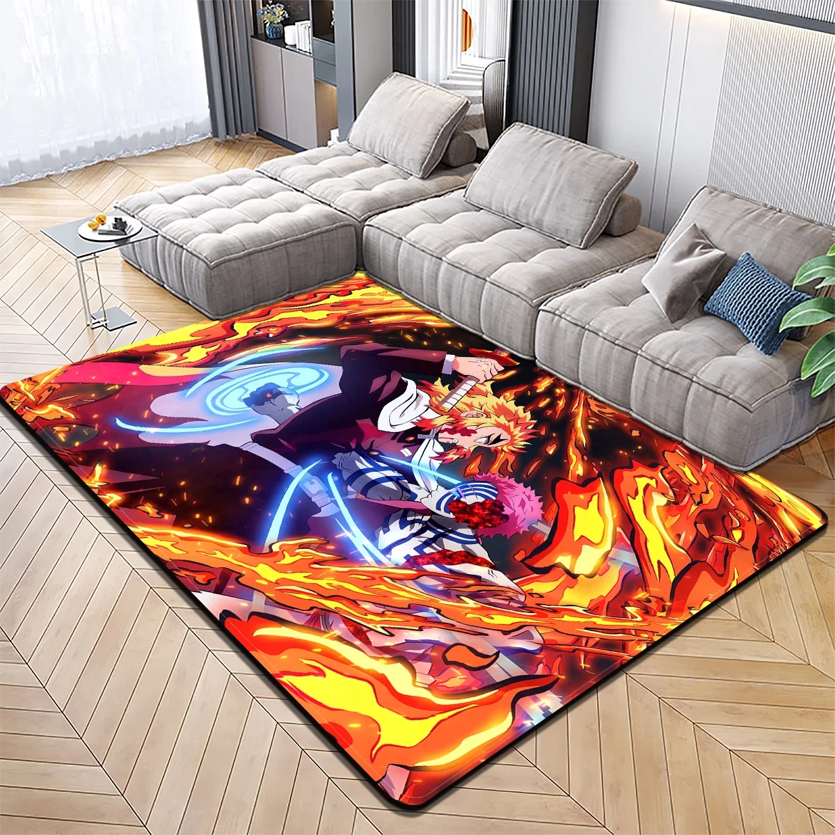 Cartoon Demon Slayer Fight Carpet Kitchen MatEntrance Doormat Bedroom Floor Decoration Living Room Carpet Bathroom Anti-slip Rug