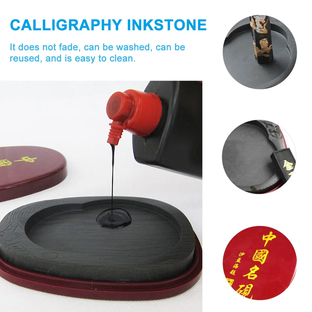 

Calligraphy Inkstone with Cover Durable Traditional Ink Plate for Painting Calligraphy Beginners Students Stationery