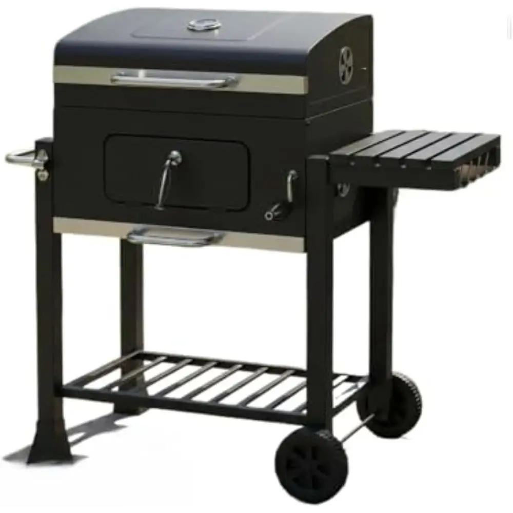 

38-inch Charcoal BBQ Grill with Smoking Stove, Ideal for Patios and Backyards, Black, Warehouse Delivery in 3-5 Days