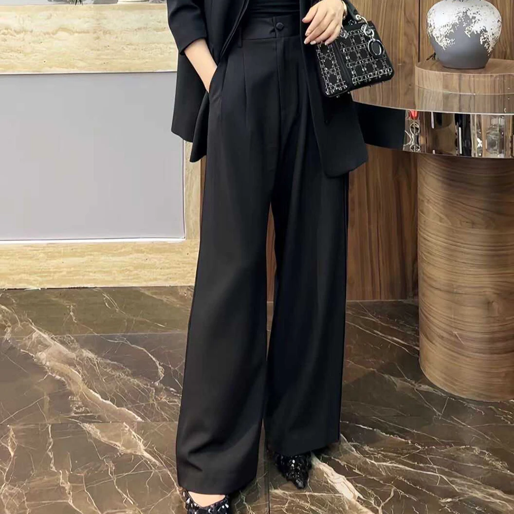 TWOTWINSTYLE Solid Minimalist Wide Leg Pants For Women High Waist Patchwork Button Casual Full Length Trouser Female Fashion New