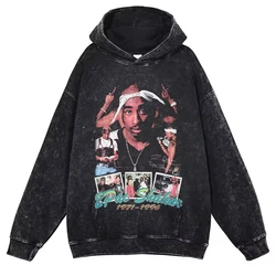 2pac Hoodie Hip Hop Rapper Singer Tupac Makaveli Vintage Washed Hooded Sweatshirts Oversized Pullover Harajuku Hoodie Men Cotton