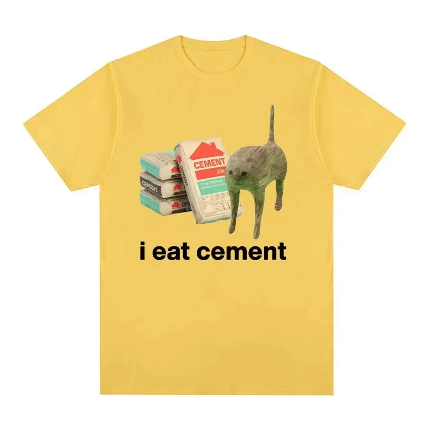 I Eat Cement Cursed Cat Funny Meme T Shirt for Men Women Fashion Casual Short Sleeve T Shirts Male Oversized Cotton T-shirt Tops