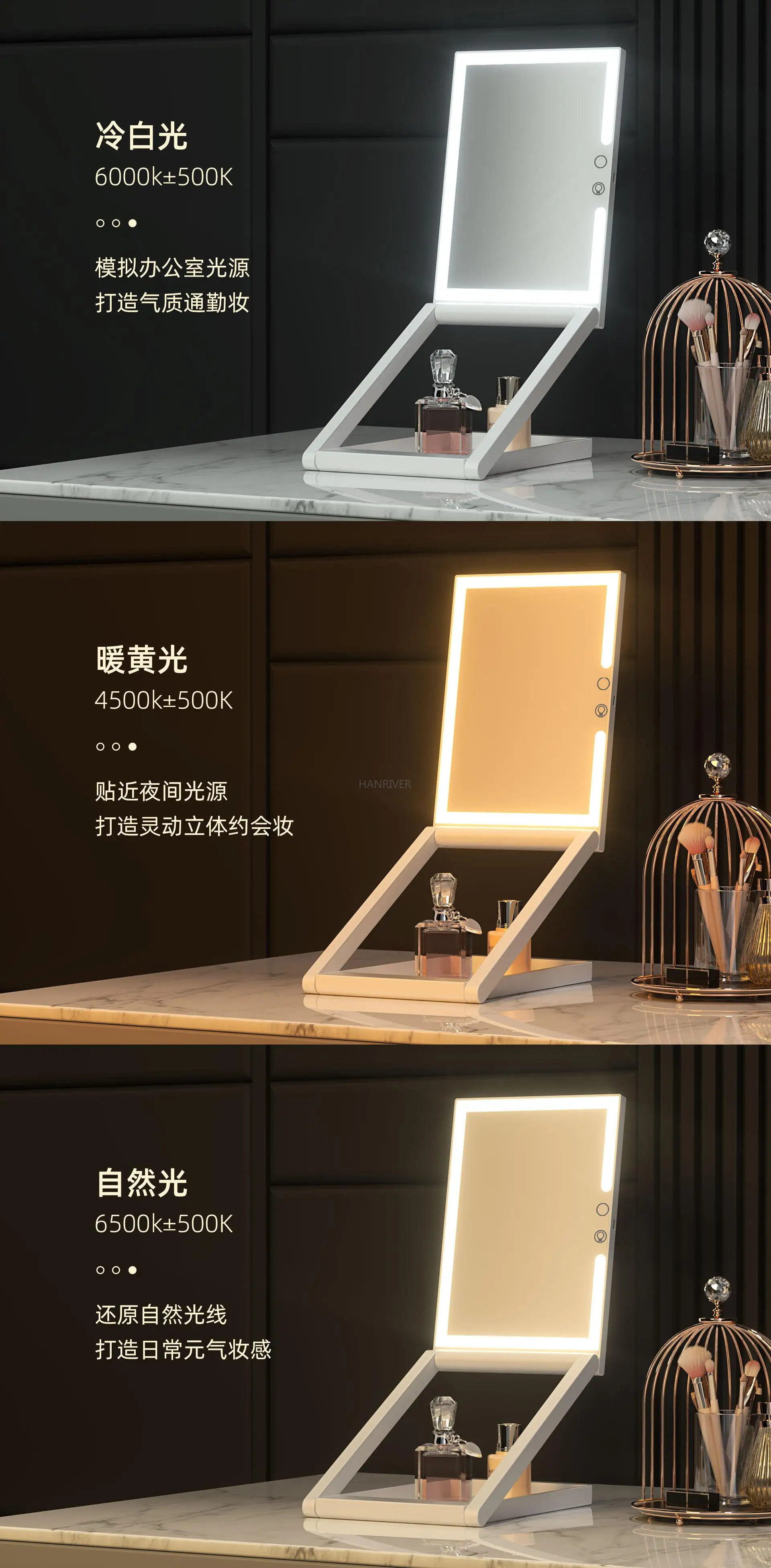 Novo espelho de maquiagem led portátil de mesa dobrável espelho de maquiagem led com luz