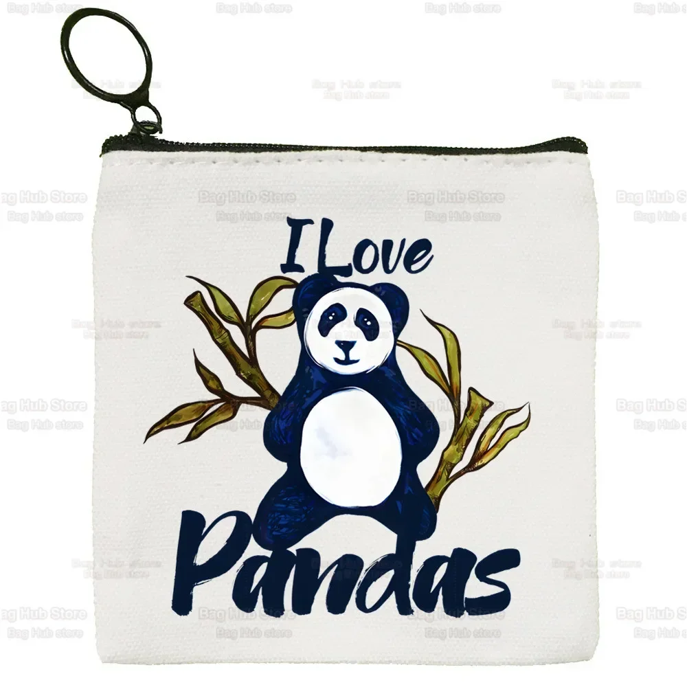 All I Want To Do Is Panda No Today Key Bag Storage  Card  Cartoon Coin  Canvas Coin Purse Canvas Bag Small Square Bag