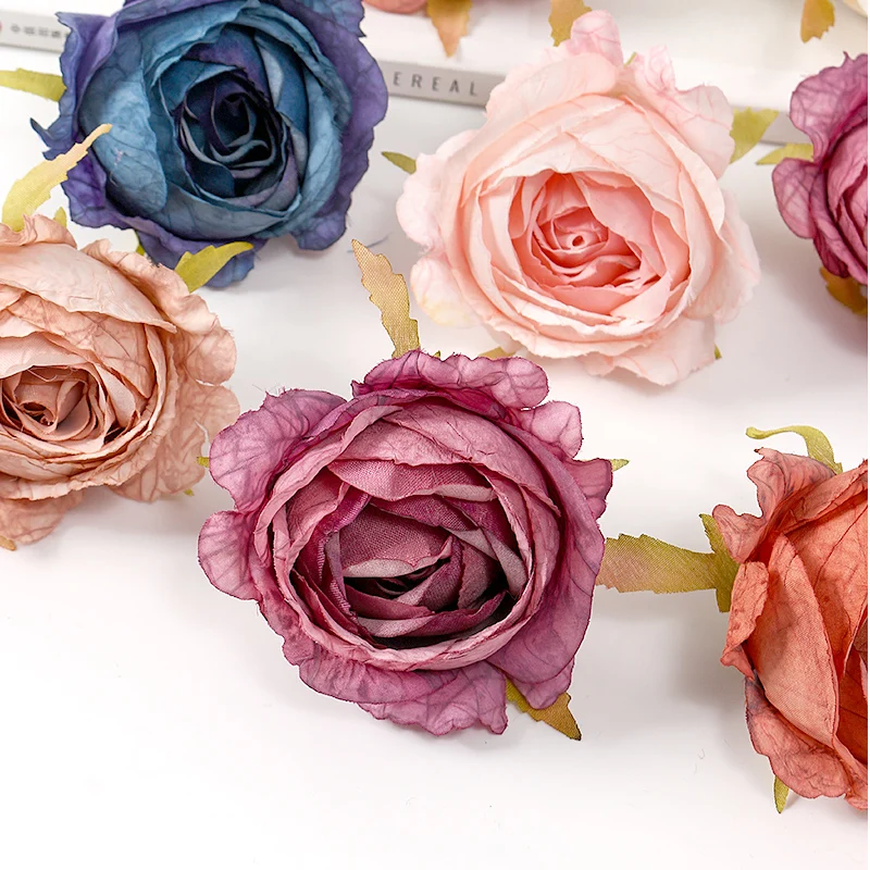 3/5Pcs Rose Artificial Flowers Head Silk Soft Fake Flowers Wedding Marriage Decoration DIY Wreath Gift Box Bride Craft Accessory