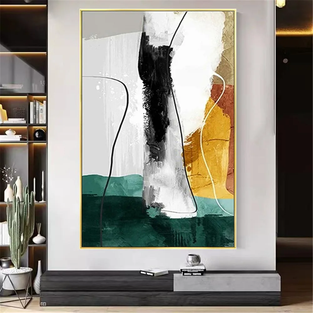 100% Hand-Painted Modern Contrasting Color Outline Drawing Wall Art Oil Painting Decor Home Canvas Picture For Living Room Mural