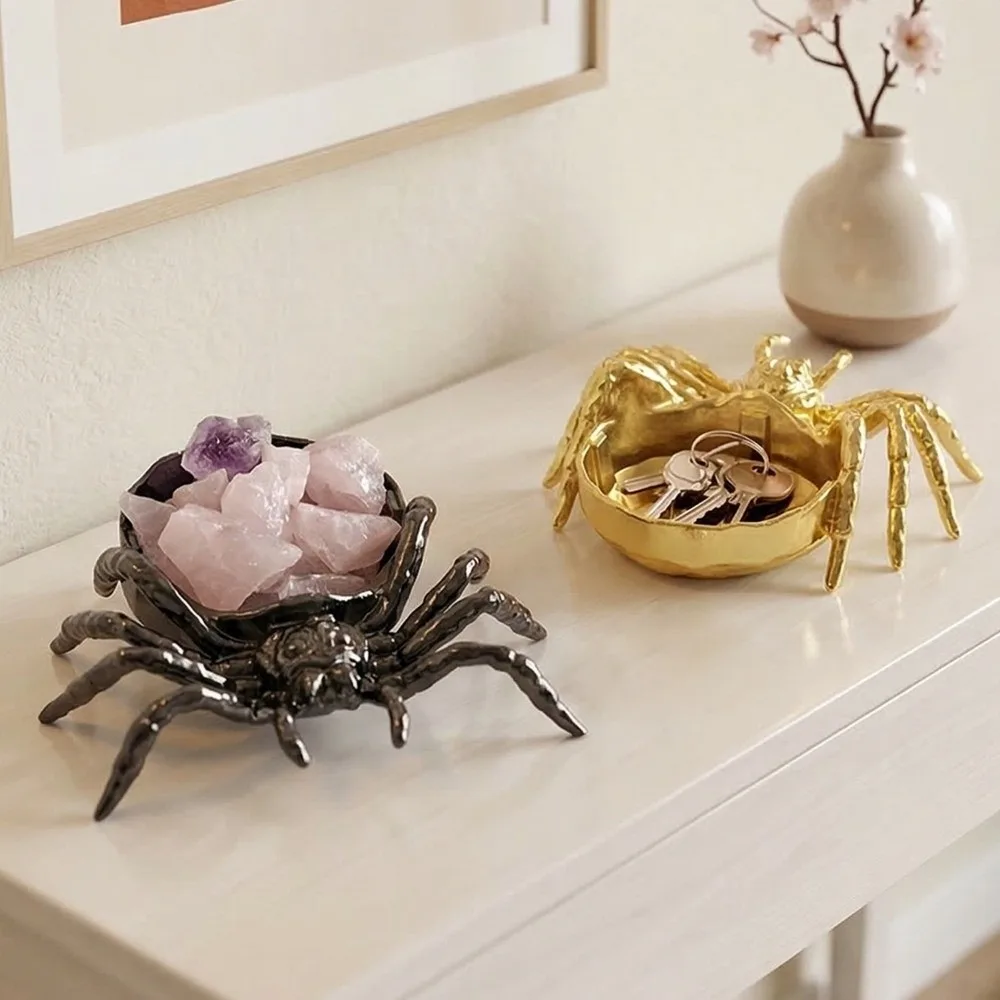 Vintage Spider Shaped Jewelry Tray Alloy Exquisite Crystal Ball Stand Decoration Candle Holder Gothic Aroma Holder Tray
