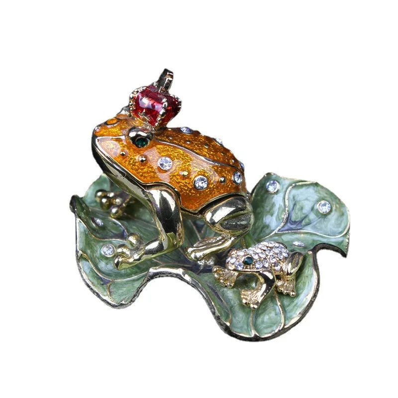

Handmade Enamel Colored Drawing Frog Lotus Leaf Jewel Case Jewelry Storage Box Metal Handicraft Home Furnishing Articles