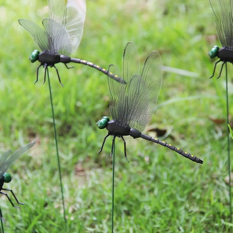 4pcs Dragonfly Garden Stake, Plastic Yard Sign With Stake For Garden Decor, Halloween Decor, Fall Decor, Thanksgiving