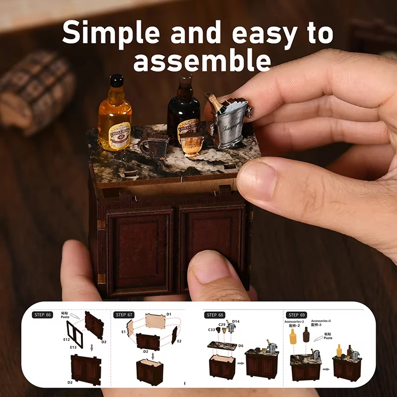 DIY Holz Ecke Taverne Buch Ecke Einsatz Kit 3D Puzzle Modell Gebäude Montieren Spielzeug Puppe Häuser Gebäude Spielzeug Bücherregal Dekor