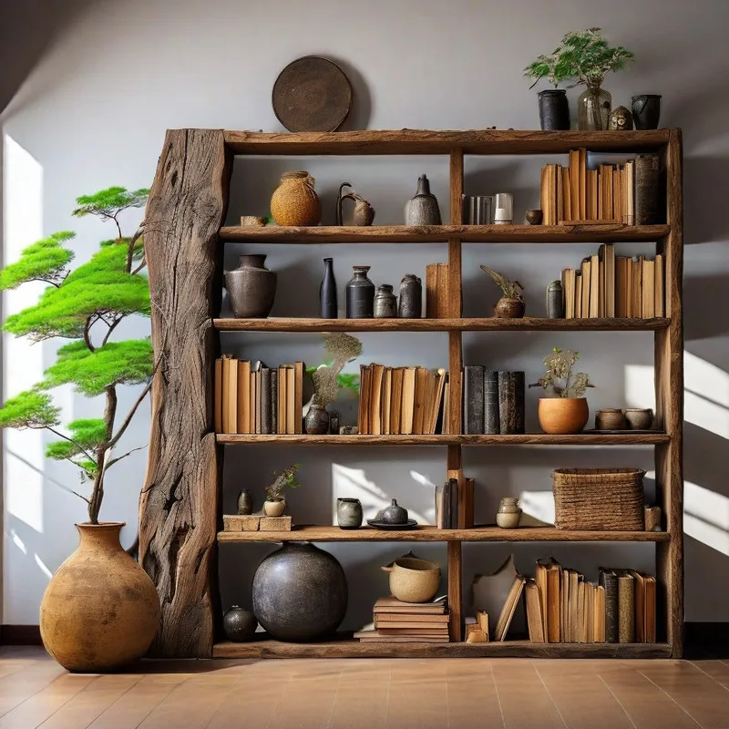 

Стеллаж из массива старого дерева в стиле ваби-сандо, подставка для цветов, чайный столик, высокий боковой шкаф-витрина для хранения вещей в гостиничных номерах