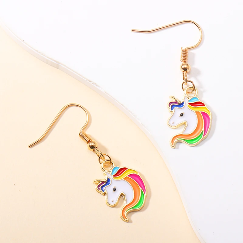 2023 New In Cute Enamel Colorful Unicorn Drop Earrings For Women Girls Delicate Cartoon Pendants Dangle Earrings Party Jewelry