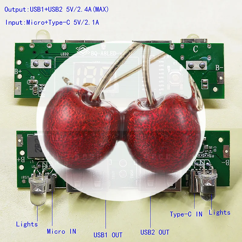 

5 В 2 А цифровой дисплей Power Bank модуль печати TYPE-C Micro USB A8188Мобильная материнская плата