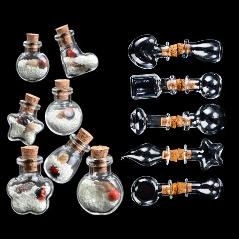5-10pcs Glass Mini Wishing Bottle Cork Bottles Empty Sample Jars Home Decoration DIY Jewelry Pendants Cork Stopper Storage Vial