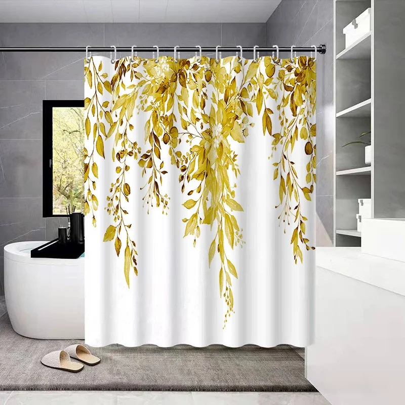 

1 piece small fresh eucalyptus leaves digitally printed bathroom shower curtain set perforated strap hook easy to clean