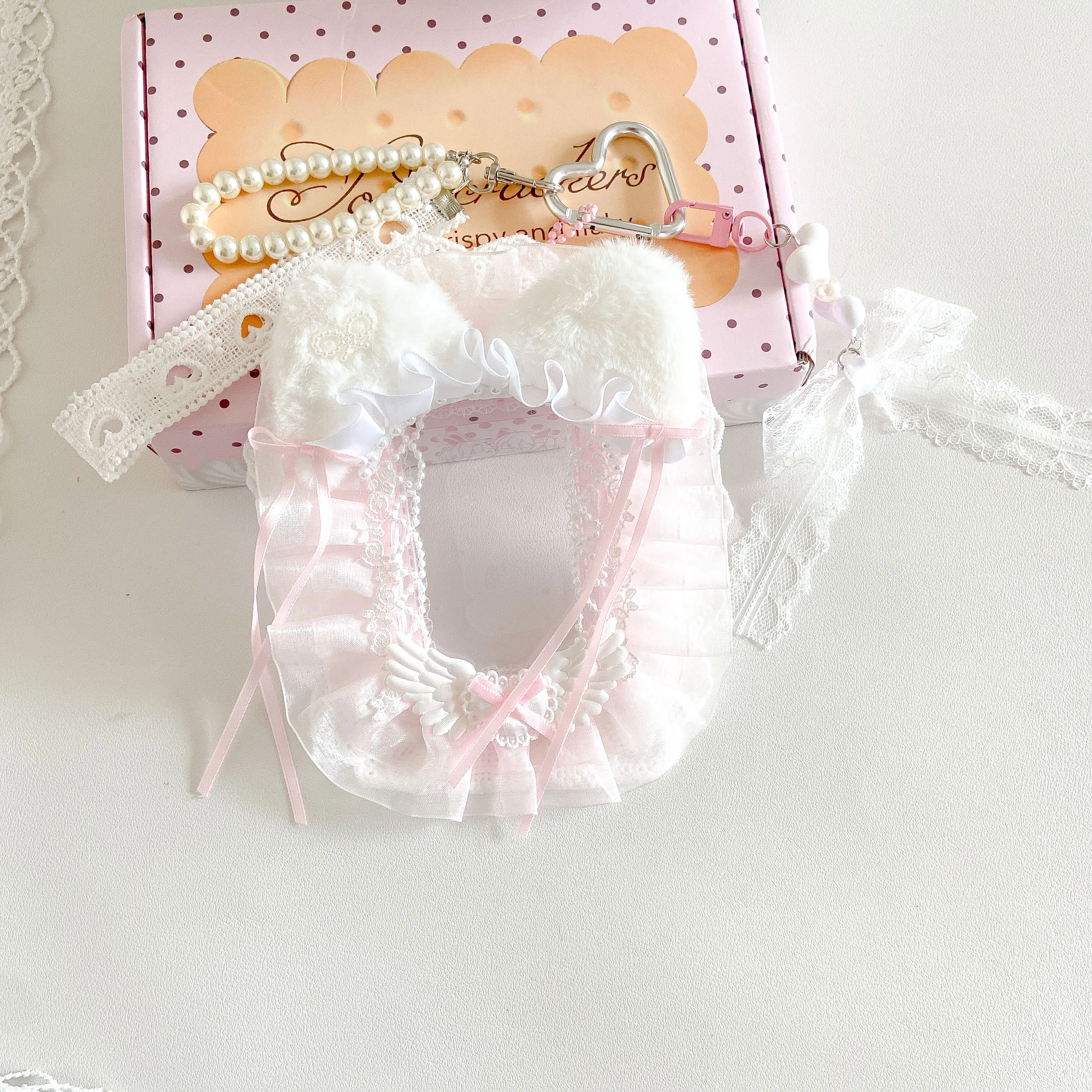 Lace Bow Photocard Display Sleeve, Pearl Chain PC Holder, Kawaii Ita Bag Accessory Kpop Charm
