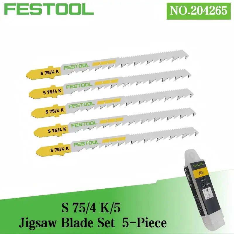 

Набор лезвий для лобзика Festool 204265 S 75/4 K/5 – 5 штук, двойной зубчатый, для чистых изгибов по дереву и точных резов