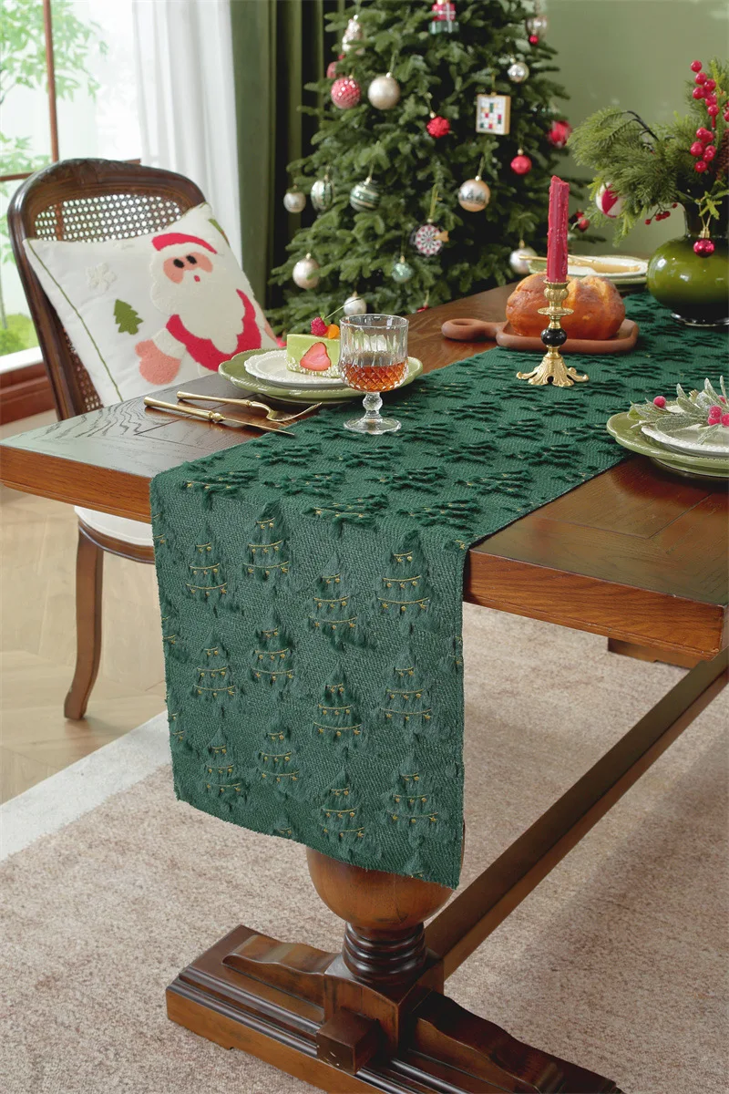 عيد الميلاد طويل الجدول عداء أفخم المطرزة الأخضر الجدول العدائين عيد الميلاد الجدول زينة غطاء المناشف ديكور المنزل الطرف #5