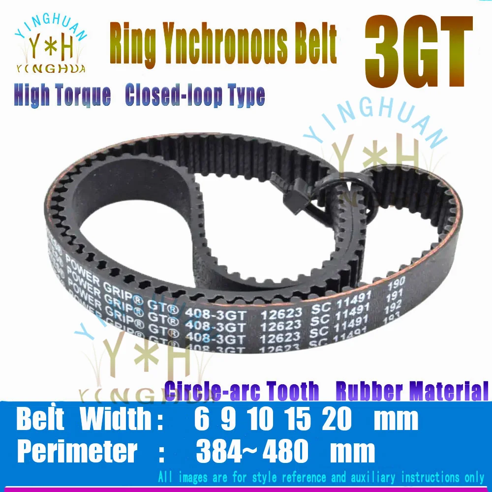 

Annular enclosed 3GT timing belt circumference Lp=384 to 480 width 6 9 10 15 20mm rubber