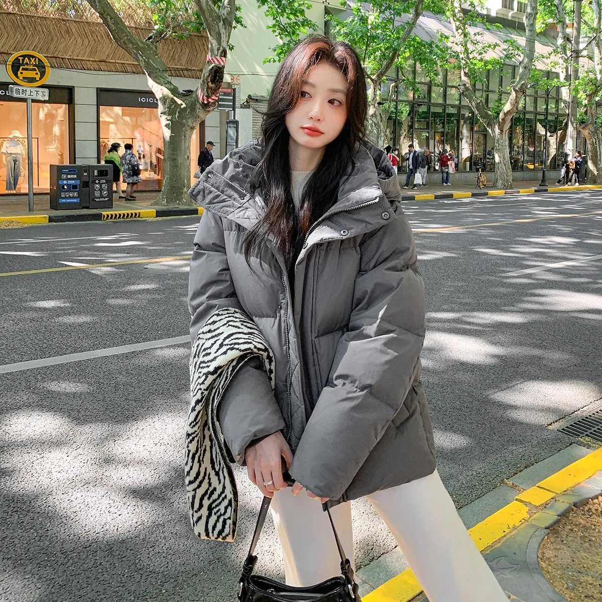 

Women's Solid Color Casual Trendy Simple Basic Loose Thicken Long Sleeve Hooded Quilted Coats Winter New Fashion Female Clothes