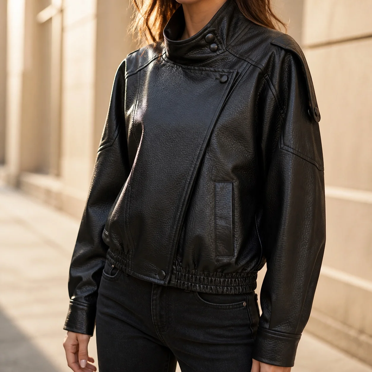 Women's Demi-Season Spring Autumn Bomber Jacket Stand Collar Long Raglan Sleeve Solid Loose Fit Regular Length Streetwear