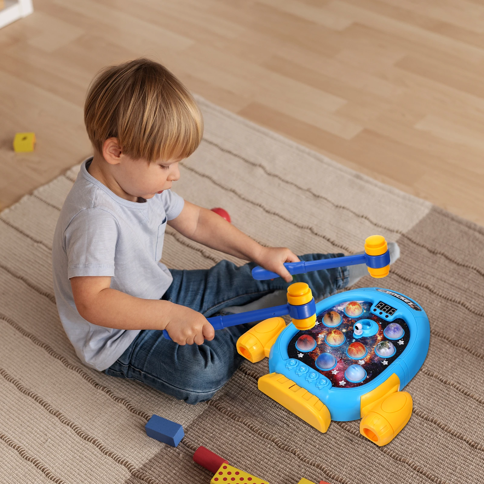 

Kids Hammer Whacking Interactive Toddler Space Theme Educational Game Whack Toddler Safe Material Hand Tool