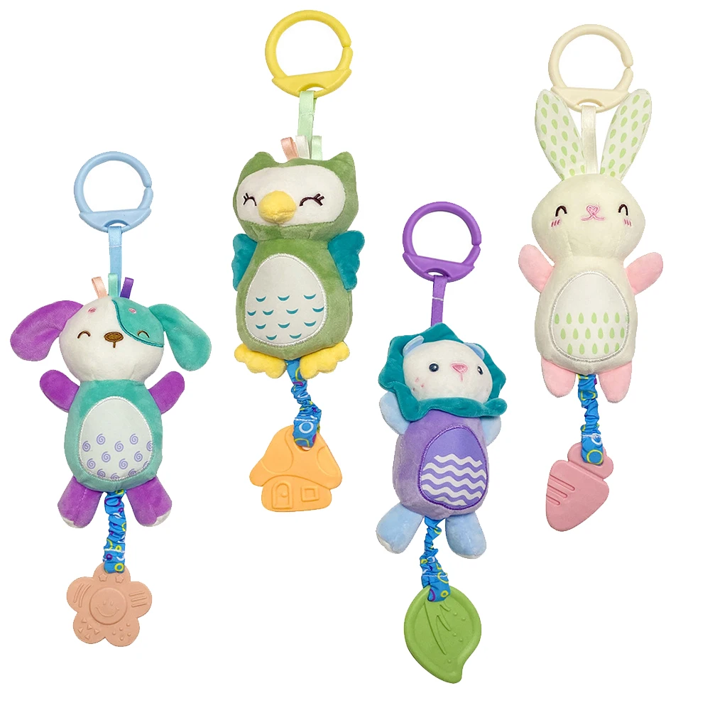 Animal Rattle Newborn Soft Stuffed Hand Grip Baby Toys Shaker Crinkle Squeaky Sensory Travel for Toddler Hanging Toy Gifts