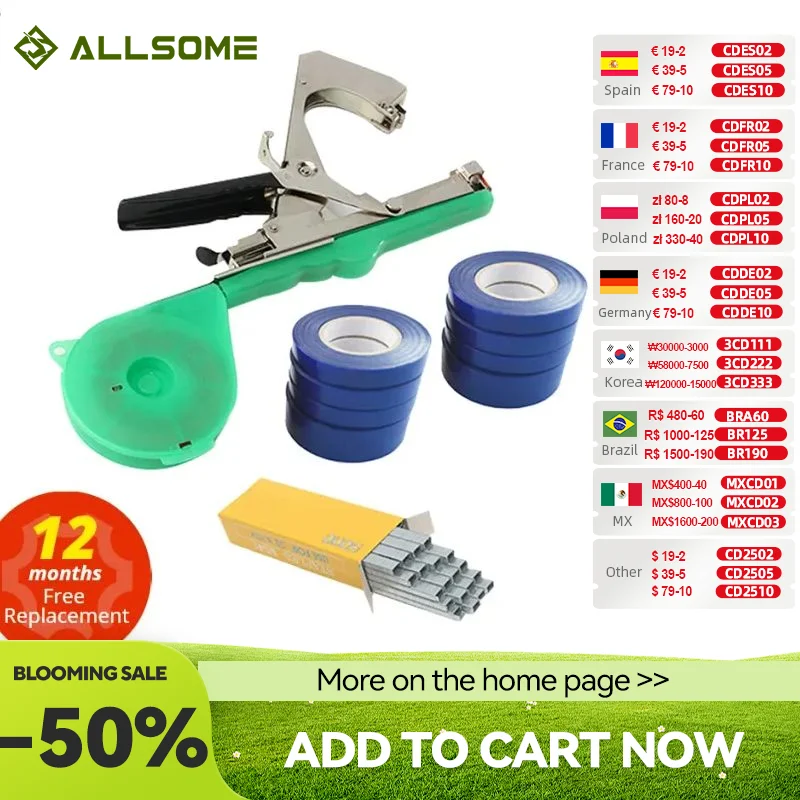 ALLSOME Tying Machine Plant Garden Plant Tapetool Tapener +10 Rolls Tape Set for Vegetable Grape Tomato Cucumber Pepper Flower