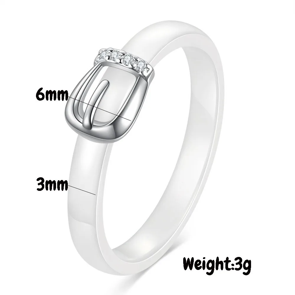 4mm Black/White Ceramic Crystal Wedding Rings Jewelry For Women Personalized Belt Buckle Stainless Steel Lovers Ring Engagement