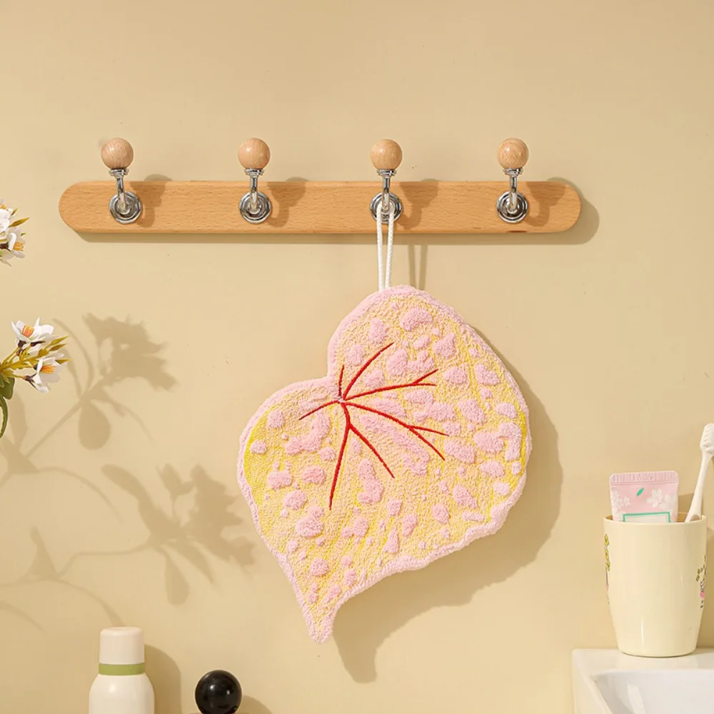 New Double-layer Leaf Style Hand Towel Absorbent Speed Dry Hanging Hand Cloth Thickened Handkerchief Rag for Kitchen Bathroom