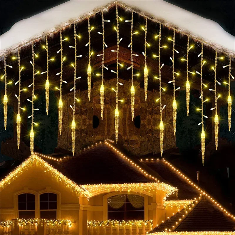 Outdoor Solar Light String Christmas 96/162LED Icicle Fairy Lights 16/27Drops 8 Modes Window Curtain Light  Garden Party Lights