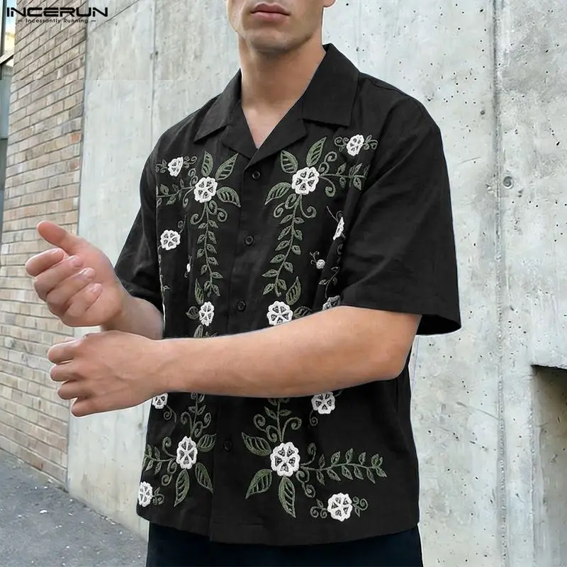 

INCERUN Summer Men's Shirt Flower Printing Lapel Short Sleeve Men Clothes 2026 Streetwear Vacation Casual Tops For Man Camisas