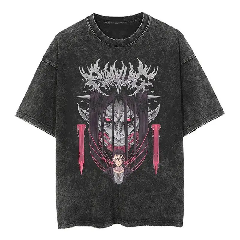 

2026 Jujutsu Kaisen Washed Cotton Tee Gojo Satoru Print Casual Short Sleeve T Shirt for Men Women Streetwear oversized tee top