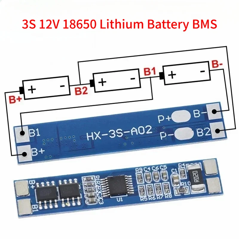 10PCS 3S 12V 18650 Lithium Battery Protection Board 11.1V 12.6V Overcharge Over-Discharge 8A Current Limit HX-3S-A02