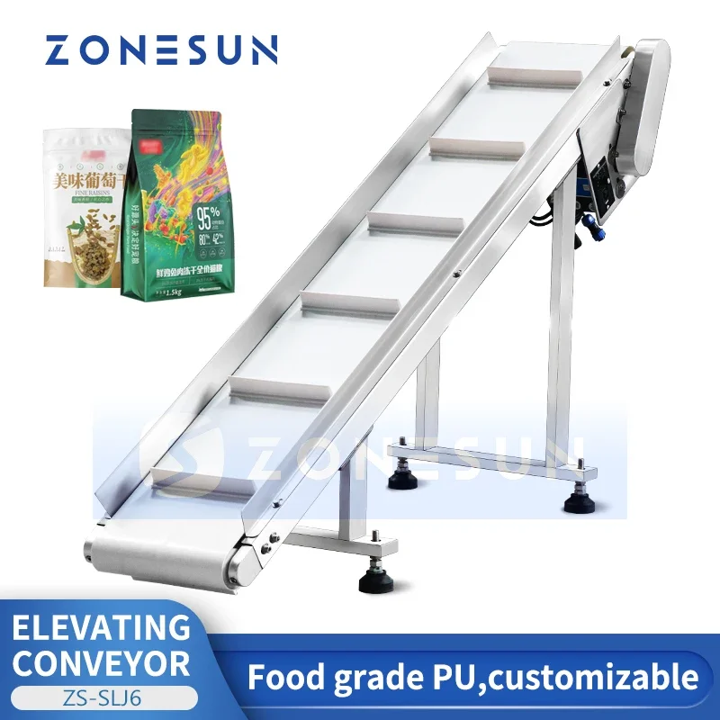 

ZONESUN ZS-SLJ6 Industrial Incline Conveyor Belt Elevator PU Cleated Conveyor for Packaging Line