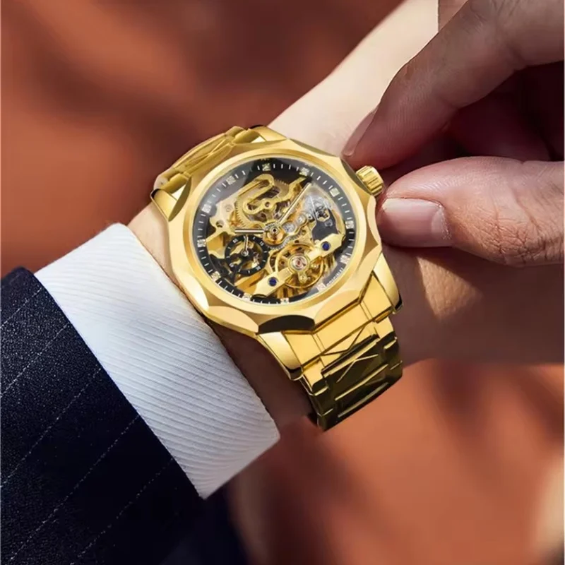 Forsining 199A Advanced модные мужские прозрачные автоматические механические часы со скелетом, светящиеся антикварные мужские часы со стальным ремнем