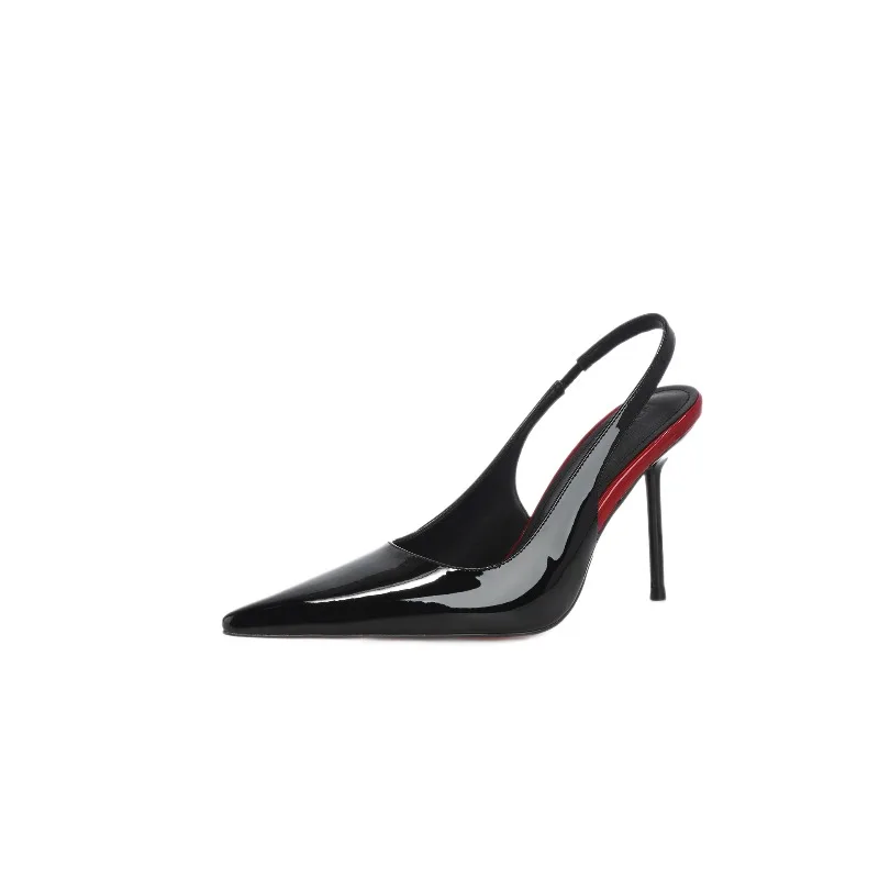 Women's Pointed Toe Slingback Stiletto Heels Patent Leather Colorblock Red Sole Sexy High Heels Party Dress Evening Prom Shoes