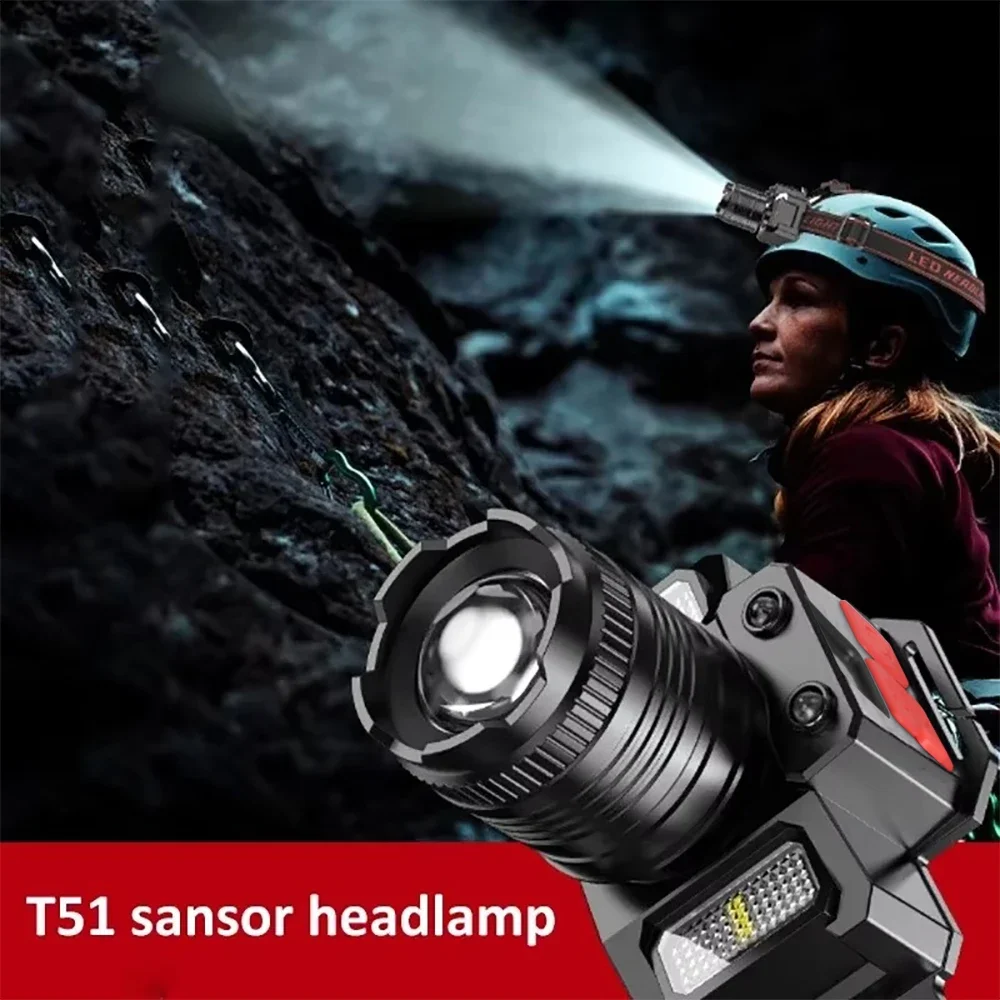 LED Intelligent Sensing Headlight Head Mounted Strong Light torcia da lavoro per esterni Display elettrico luce da pesca