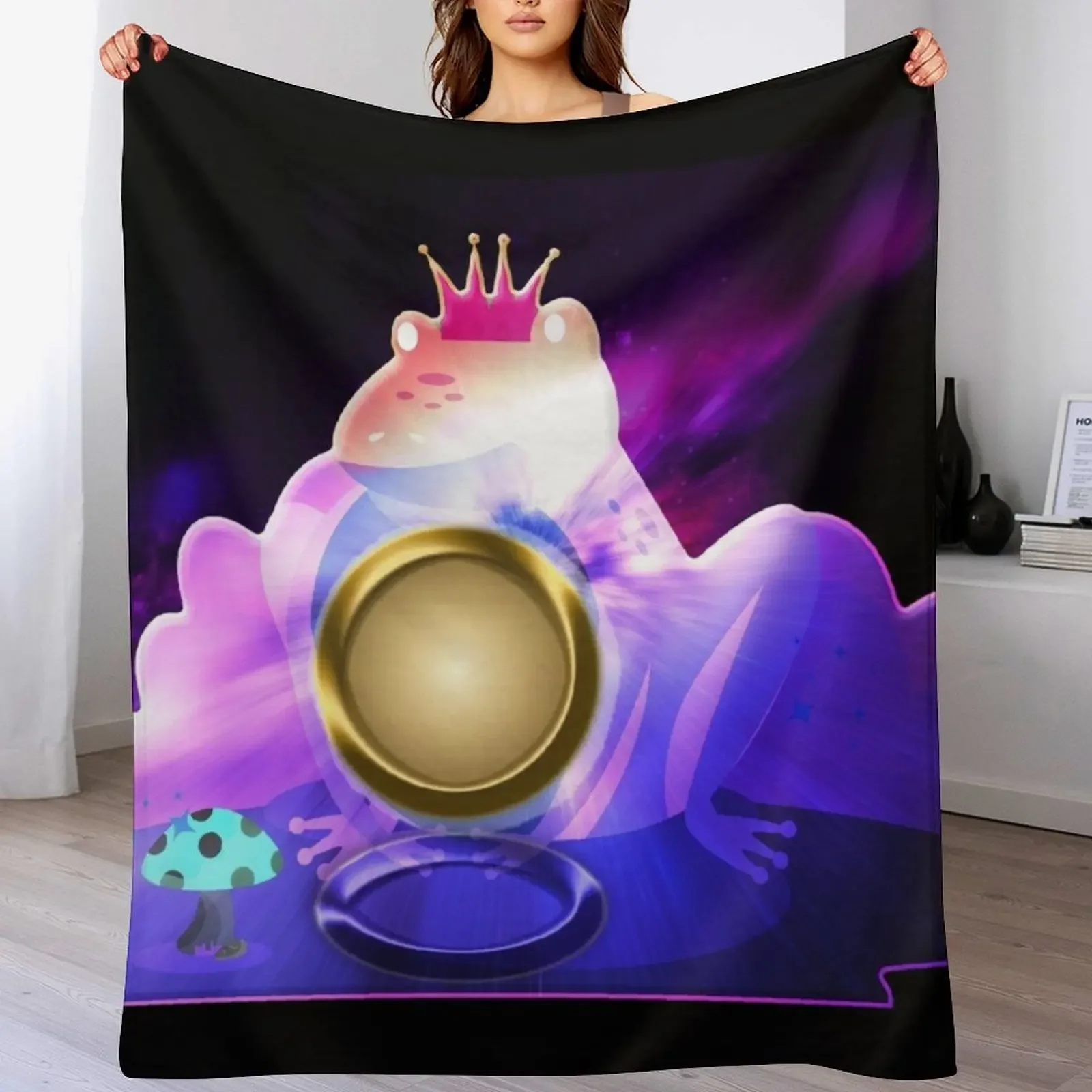 

blacklight frog hypercolor - frog on a mushroom galaxy Throw Blanket Softest Baby Winter beds Sofas Blankets