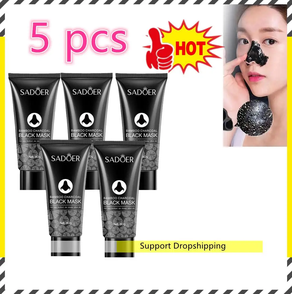 

5pcs 60g Bamboo Carbon Black Mud Facial Mask Active Carbon Deep Cleansing Purifying Remove Blackhead Strawberry Nose Remover