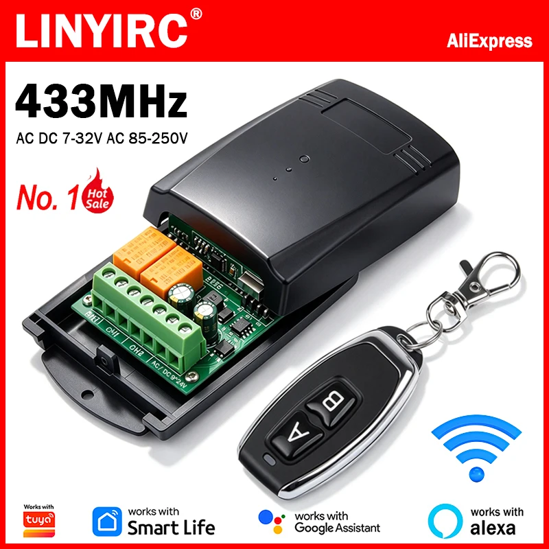 Universal 433MHz WiFi RF Receiver Module Relay Switch Works With Tuya App Control Smart Home Automation Gate Garage Door Opener