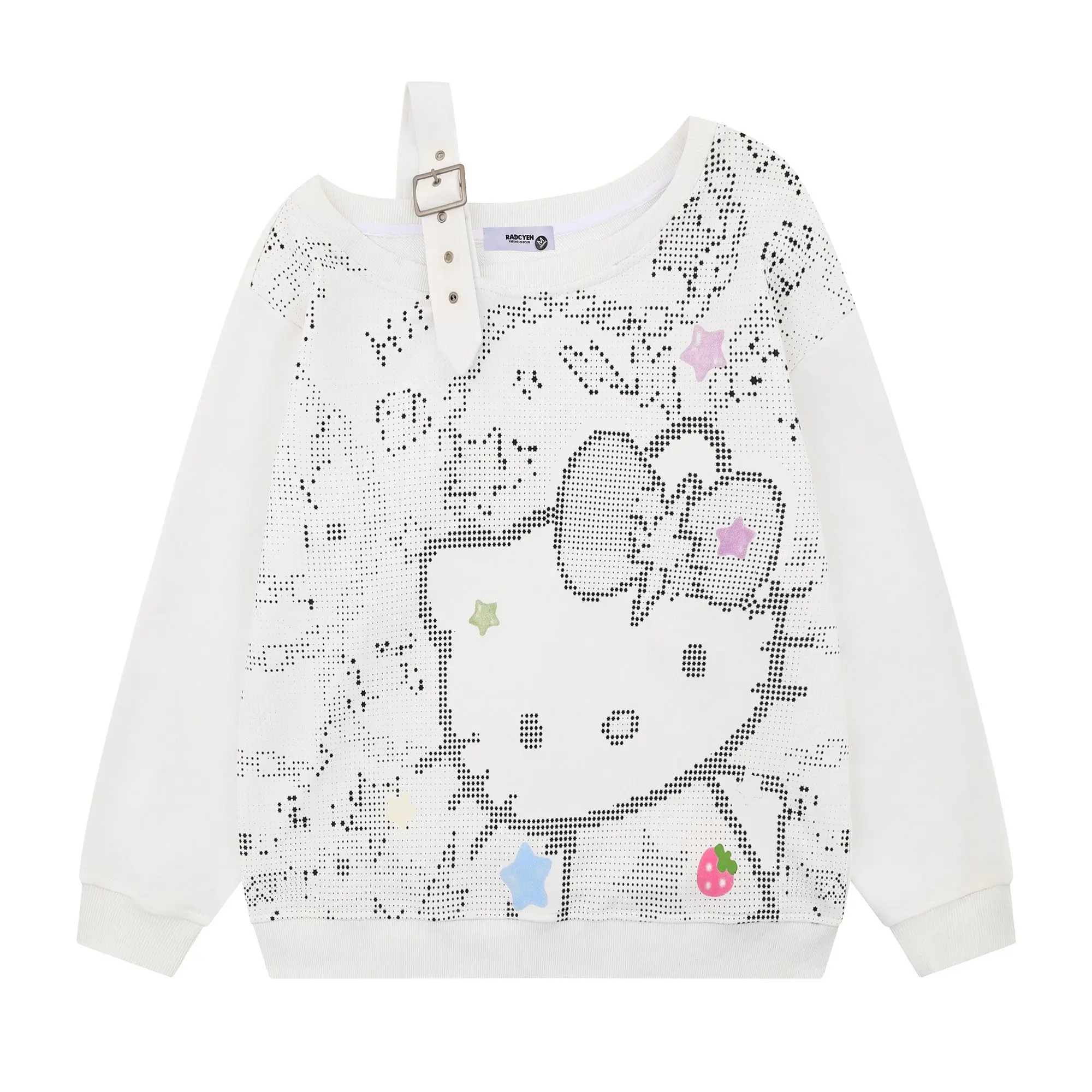 Sanrio hello kitty impresso fora do ombro manga comprida moletom solto outono topo kawaii anime moda casual moletom, conjuntos